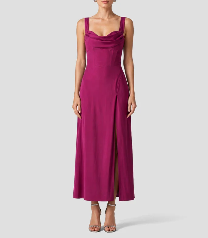 Vestido largo liso Mujer