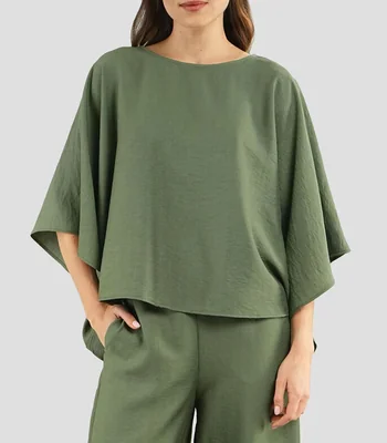Blusa lisa manga 3/4 Mujer