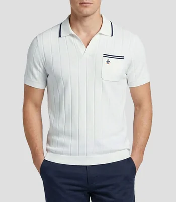 Playera tipo polo manga corta con líneas Hombre