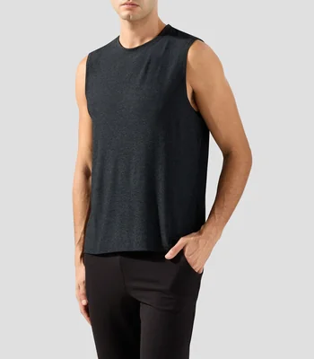 Playera para entrenamiento cuello redondo sin mangas jaspeada Hombre