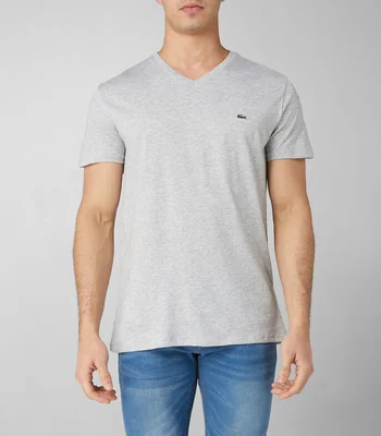 Playera cuello V manga corta jaspeada Hombre