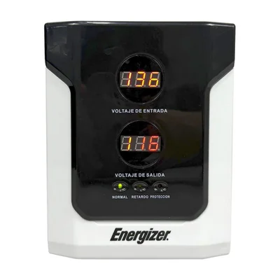 Regulador Energizer 2500VA/1500W (ERENRLB25VA). Rango 90-145VCA - fus. 15A, 2 contactos, LED. Ideal p/línea blanca. Cert. RoHS/NOM/CE. 2 años gtía.