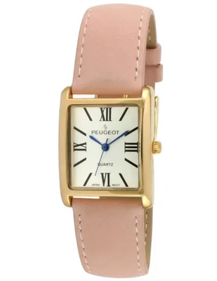 Correa de piel para mujer Watch Peugeot Tank chapada en oro de 14 quilates