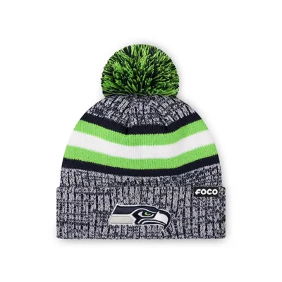 Gorro FOCO Seattle Seahawks NFL Heather Team Stripe Pom