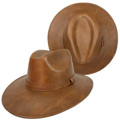 Sombrero Indiana Tipo Piel Vegana Retro Vintage Hombre Mujer Hípster Elegante Ocre M Ac