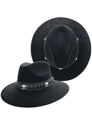 Sombrero Indiana Gamuza Retro Vintage Hombre Mujer Calaveras Elegante Rock Negro M 194
