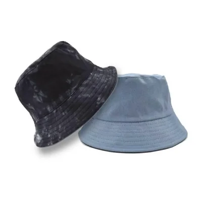Sombrero Bucket doble vista en azul y negro Tie Dye