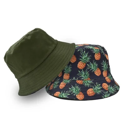 Sombrero Bucket doble vista en print de piñas y verde