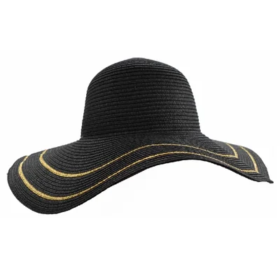 Sombrero Pamela negro con detalle de líneas doradas