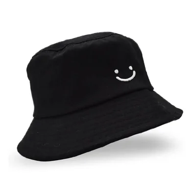 Sombrero Bucket negro con carita feliz bordada