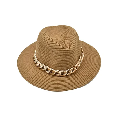 Sombrero fedora con detalle de cadena café medio