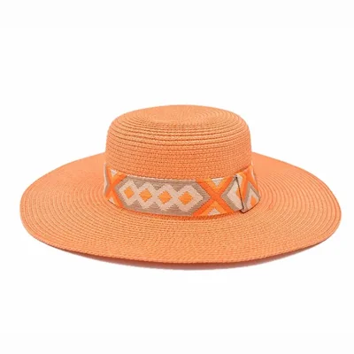 Sombrero copa plana con cinta bordada