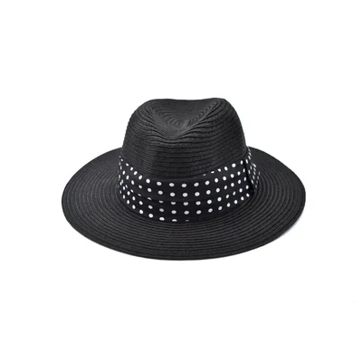 Sombrero panamá negro detalle en cinta con lunares