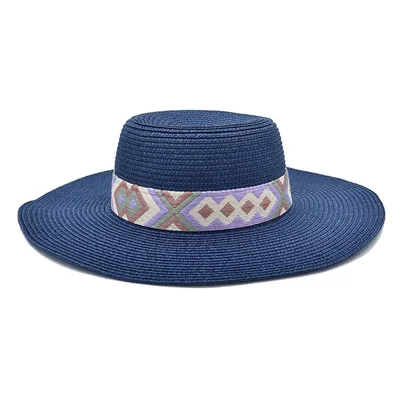 Sombrero copa plana con cinta tejida para mujer