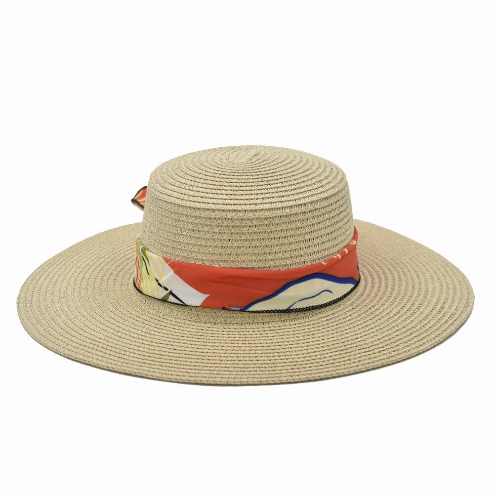 Sombrero ala ancha detalle en mascada multicolor