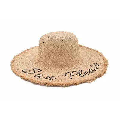 Sombrero playa paja beige detalle de letras bordadas