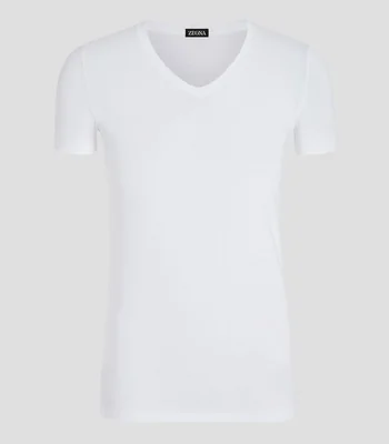 Playera cuello V de manga corta lisa Hombre