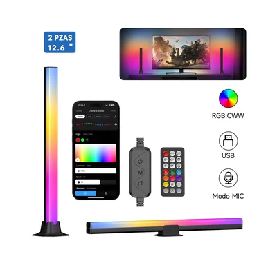 Lámparas LED RGBIC Pack 2d, Mesa y Barra de Luz de 32 cm, para TV y Monitor Gamer con App, Bluetooth y Modo Música