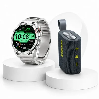 BOCINA XIAOMI SOUND POCKET AZUL CON SMARTWATCH FILWANS GTR PLATA