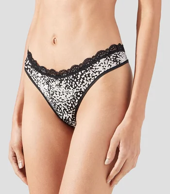 Tanga estampada con encaje Mujer