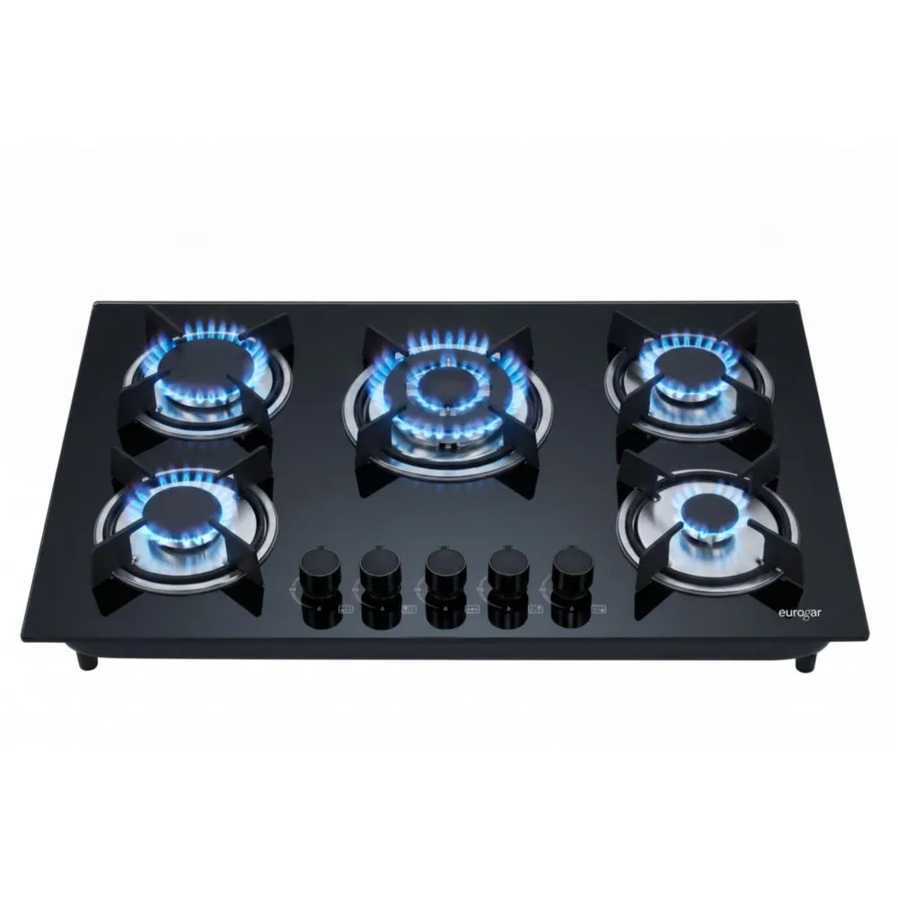 Parrilla A Gas 5 Quemadores Empotrable Vidrio Templado Premium Gas LP y Natural 77cm Eurogar EU5VT