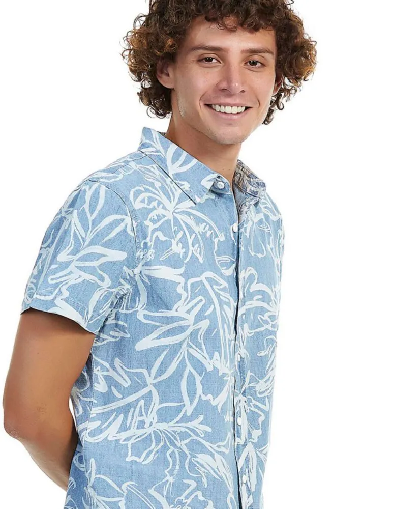 CAMISA MEZCLILLA ESTAMPADA MANGA CORTA DC44A