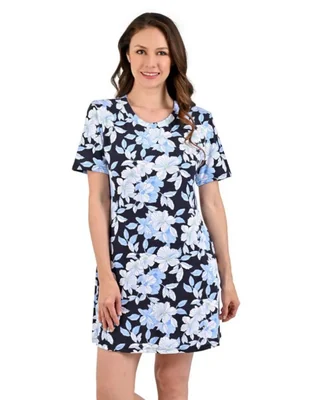 Camisón azul marino con flores blancas y azul cielo cuello redondo