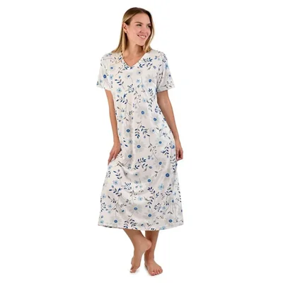 Camisón blanco con flores azules con gris en cuello V