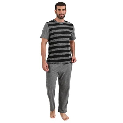 Pijama Michel blanc playera gris con rayas negras y pantalón gris para hombre