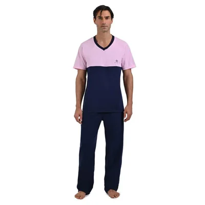 Pijama Michel blanc playera Rosa con Azul marino y pantalon azul Marino