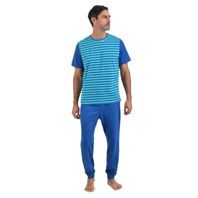 Pijama Michel blanc azul con rayas, manga corta con pantalón para Hombre