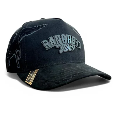 VAGO RANCHERO VIBES Gorra Unica Visera Curva Negra Gamuza