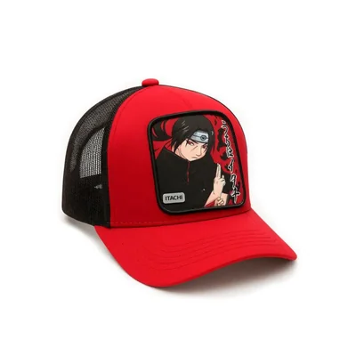 NARUTO Gorra trucker Itachi Uchiha roja y negra ajustable unisex visera curva