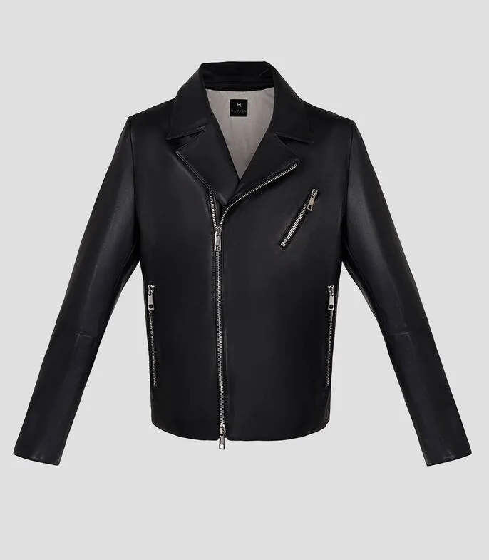 Chamarra biker en piel Hombre