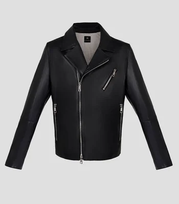 Chamarra biker en piel Hombre