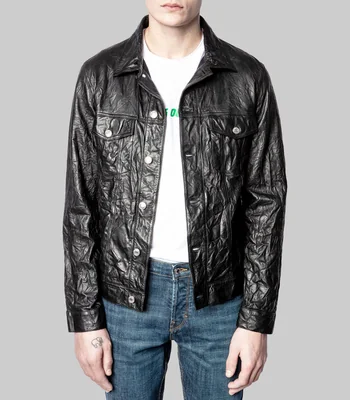 Chamarra Base Crinkle en Piel Hombre