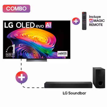 Pantalla 77 pulgadas LG OLED evo AI C6 4K SMART TV webOS 2026 + 4.1 canales Barra de sonido LG para TV con Dolby Digital SH5A OLED77C6OB.SH5A