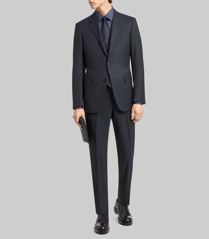 Traje de lana corte regular sólido Hombre