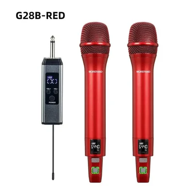 Set 2 microfonos dinamico inalambricos recargables g28b rojo
