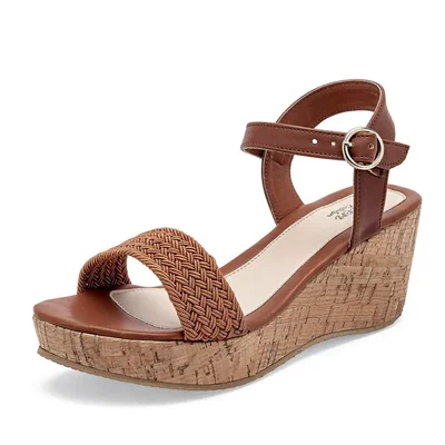 Queen sandalia cuña para mujer camel café cod 140781-E