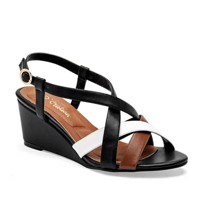 D'Cristian sandalia cuña para mujer negro blanco cafe cod 140373-E