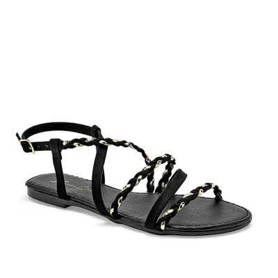 Been Class sandalia piso para mujer negro dorado cod 140260-E