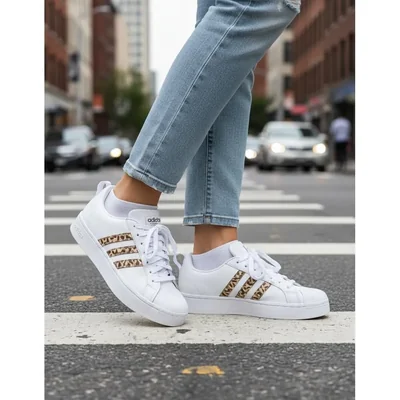 Tenis adidas mujer dama streetcheck camo animal print blanco casual