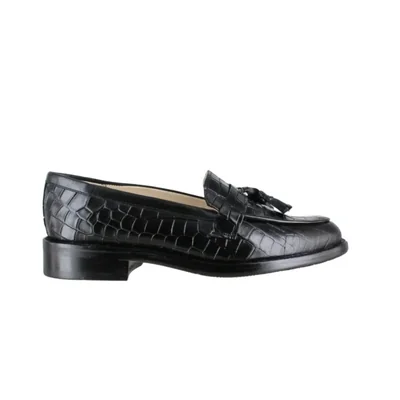 Zapato Vestir Dama Carlo Ronaldi 1015 Res Grabada Lagarto Negro Mestizo Negro Cuero Injerto
