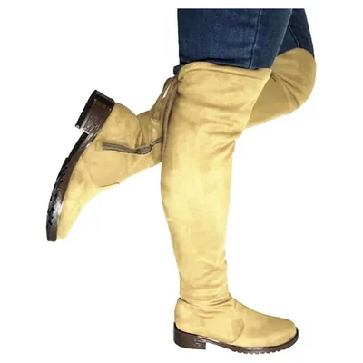 Bota Larga Mujer Tipo Maxi bota Tacón Bajo Beige Nyxmart