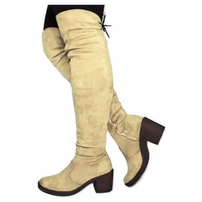 Bota Larga Para Mujer Maxi Bota Redonda Beige Nyxmart