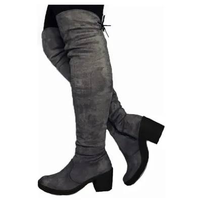 Bota Larga Para Mujer Maxi Bota Redonda Gris Oxford Nyxmart