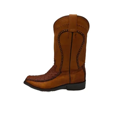 Bota Vaquera El Chiqueado Piel Genuina Avestruz Color Camel