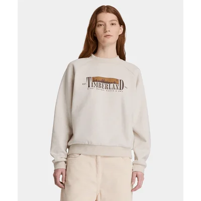Sudadera de cuello redondo con gráfico e interior cepillado para mujer, Beige