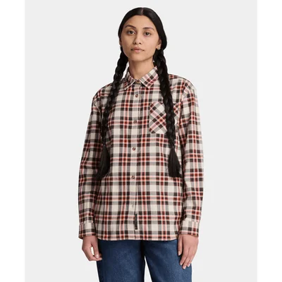 Camisa de manga larga de franela de peso medio para mujer, Multicolor